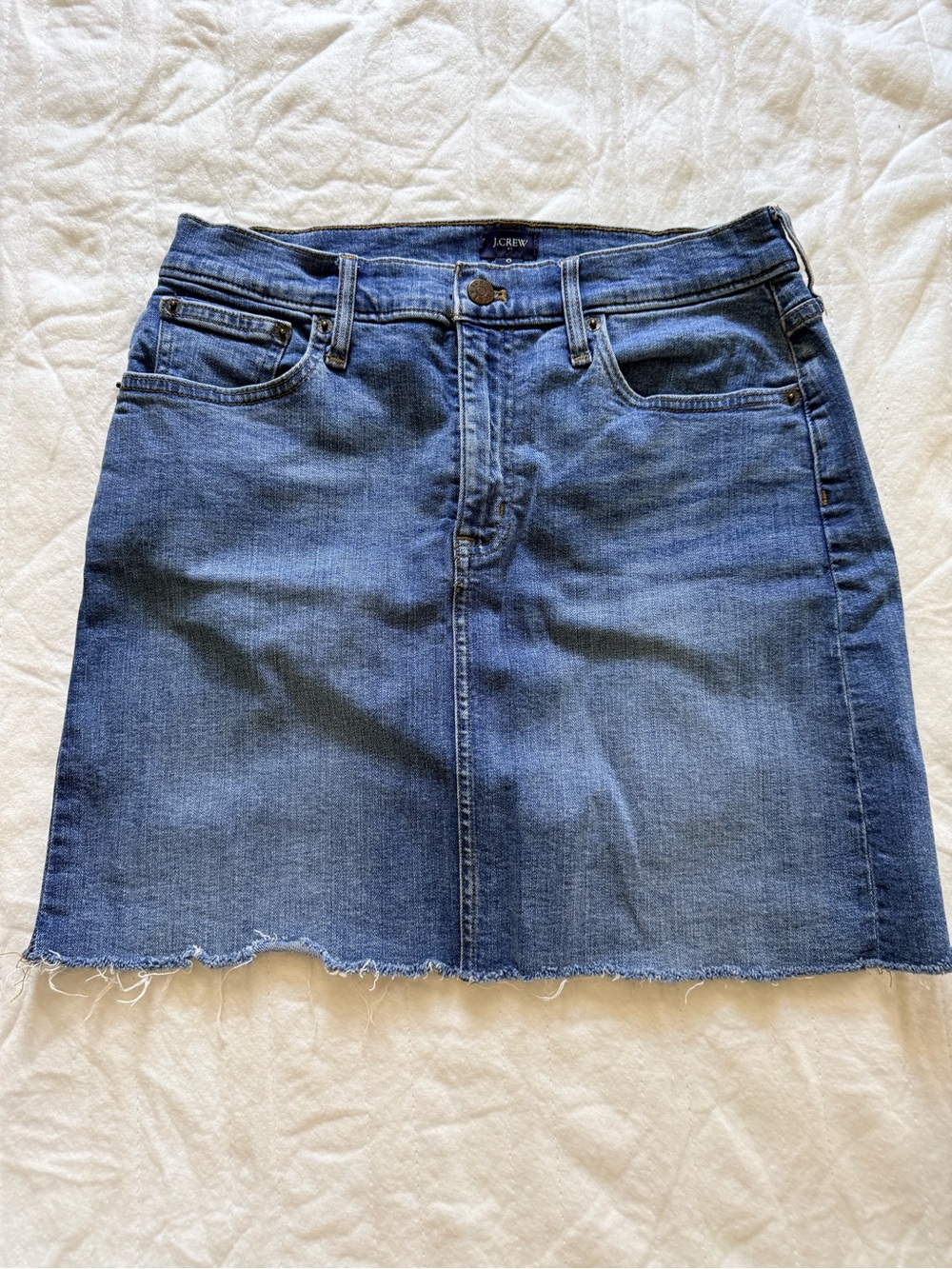 J. Crew Denim Mini Skirt in Medium Blue with Raw Hem